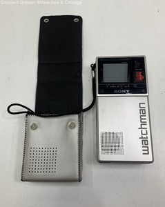 Vintage Sony Watchman FD-20A Flat Black & White TV in Case w/ Wrist Strap
