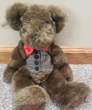 Vintage Hallmark Teddy Bear With Glasses And Vest with Red Bow tie Beanie Plush