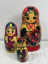 Russian Wood Dolls - Woman and  Children Nesting - 3 Dolls in one