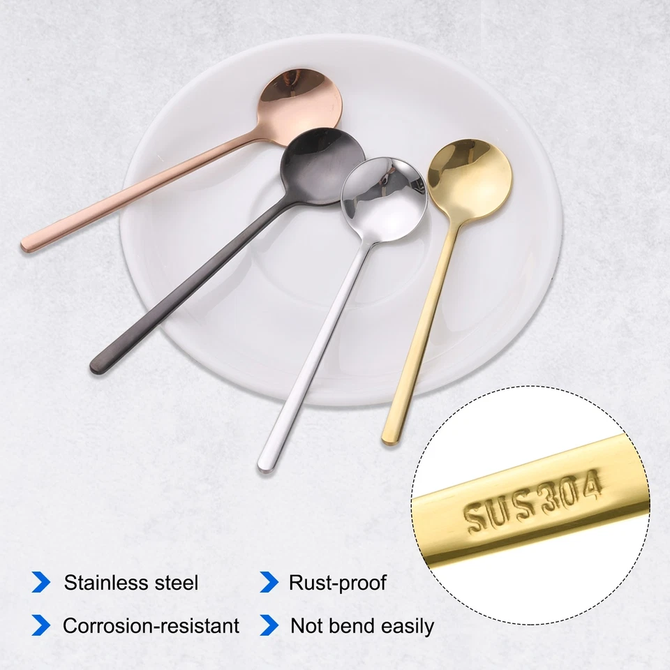 6pcs Espresso Spoons 5.1 Inches Stainless Steel Round Coffee Spoon Gold Tone - Image 3 of 4