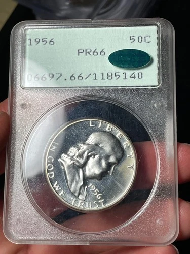 1956 PCGS PR66 CAC Franklin Half Dollar Proof Old Rattler Holder