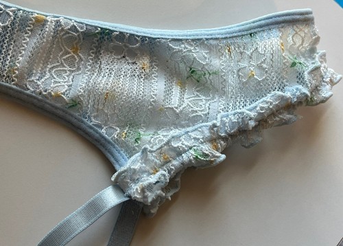 Blue Lace Garter Belt With Yellow Flowers Green Leaves Adjustable 28.5”-29.5” - Picture 7 of 12