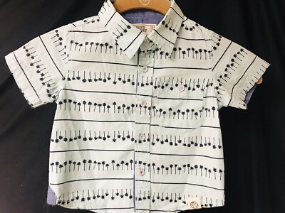 Boys FREE PLANET Aqua With Black Palms Hawaiian Shirt Size 18 Months