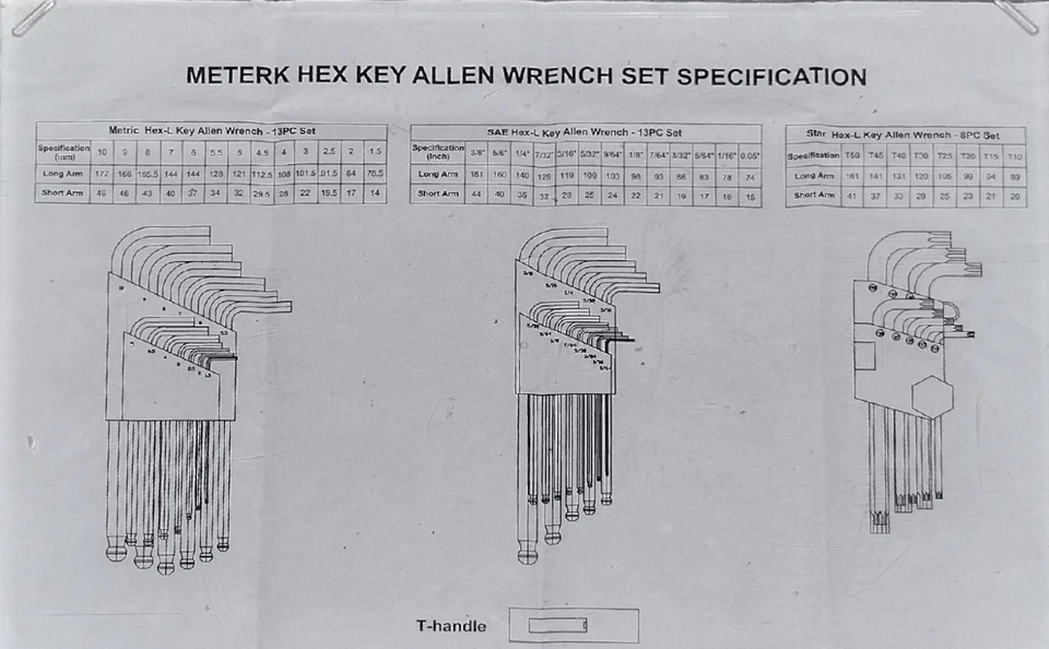 Meterk 35PCS/Set Allen Wrench Long Arm Hex Key Set T-Handle for SAE Metric E108 - Image 3 of 4