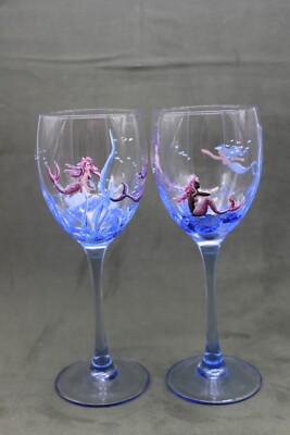 OOTK Hand Painted Wine Glass set 2 - Mermaids Nautical Beach Underwater  Ocean | eBay