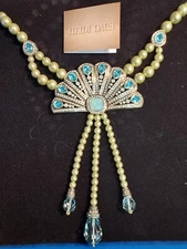 Heidi Daus~**FAN FATALE CRYSTAL TASSLE DROP NECKLACE**~17" L+ 3.5" Ex~NEVER WORN