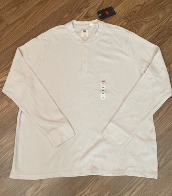 Levi's Men's  3/4 Button Long Sleeve  Knit Cream Sweatshirt  Standard Size XXL