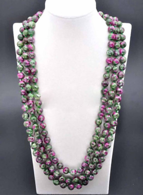 Natural 8/10mm Ruby Emerald Round Gemstone Beads Long Necklace 18-100'' AAA