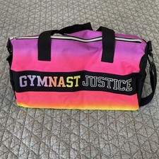 Justice Gymnast Duffle Gym Bag Pink Purple Glitter Shoulder Strap Zip Top