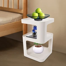 3 Tier Side Table Modern Coffee Table Sofa Bedside Table Storage Organizer White