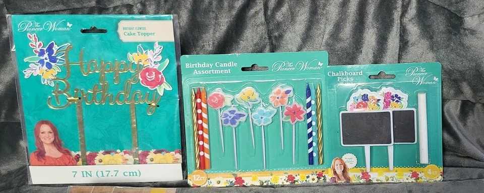 Lot of 11 Pioneer Woman Birthday Party Balloons Candles Banners Cake Top Scatter - Image 2 of 4