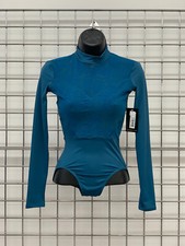 Womens Bloch Zip Back Full Length Sleeve Dark Aqua Blue Spandex Leotard