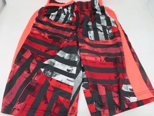 NIKE DRI FIT Shorts Boy's L Long Length Elastic Drawstring Waist Geometric Red B