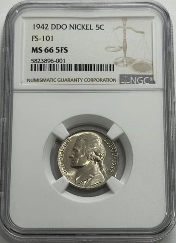 1942 NGC DDO FS-101 MS66 5FS DOUBLE DIE JEFFERSON SILVER NICKEL 5C UNCIRCULATED