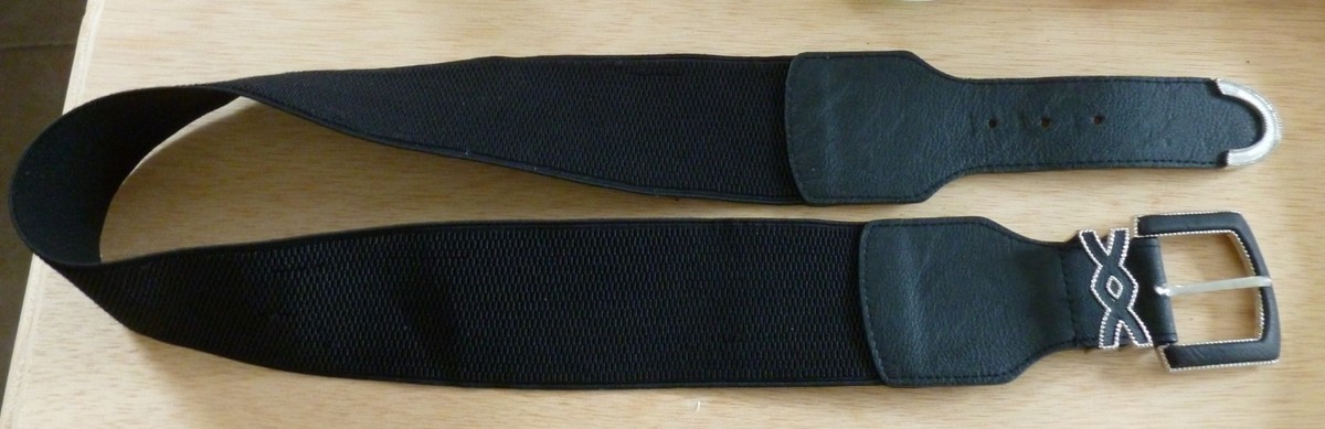 Adrienne Vittadini Wide Woven Black Stretch Leather Belt‎ W Silver Clasp Vintage Black Silver Trim Adrienne Vittadini Adjustable Belt  main image 2
