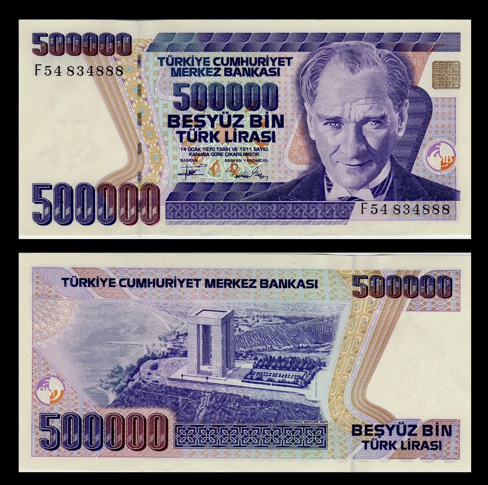 TURKEY 1,000,000 500,000 250,000 100,000 LIRA 4 Pcs 1997-2002 UNC BANKNOTE SET - Image 4 of 4