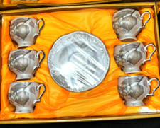 12 pc demitasse cup and saucer boxed set 24ct gold plate trim NEVER OPEN