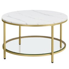 Coffee Table Sofa Cocktail Table Marble White and Metallic Gold LCT071W59