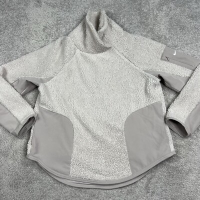 Nike Sherpa Fleece Jacket Women s Medium Sportswear Pullover Cream Light Beige