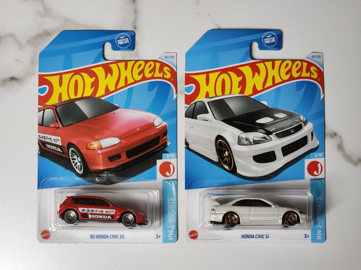 2024 Hot Wheels White 99 Honda Civic Si & Red 92 Honda Civic EG