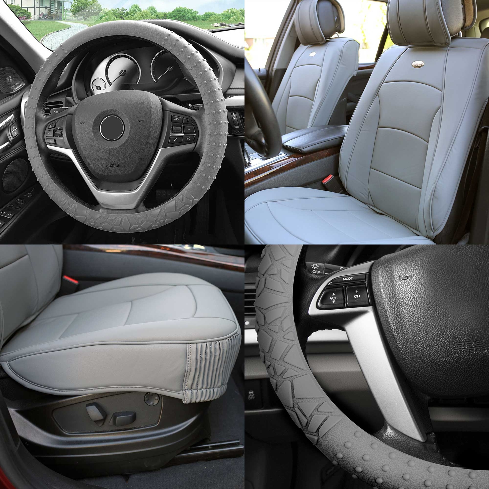 FH Group Universal Fit PU Leather Car Seat Covers for SUV Van w/ Steering Cover