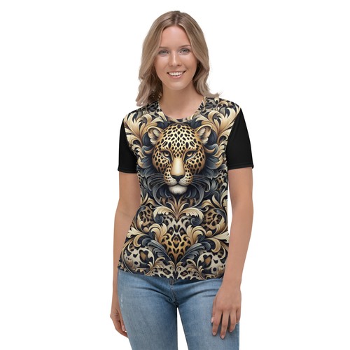 Camiseta para mujer con estampado de animales leopardo temática camiseta de moda mangas cortas plus - Imagen 2 de 25
