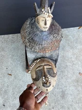 Antique Igbo Janiform Mask & Headdress - Maiden Spirit (Agbogho Mmuo) - Nigeria