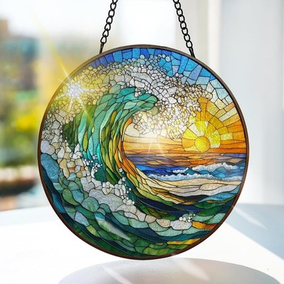 Sonnenwelle Buntes Glas hängend - Landschaften Fensterdeko