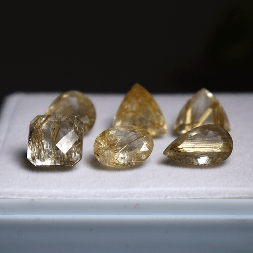 Venas doradas ~ Lote de 6 piedras preciosas corte facetado de cuarzo rutilado natural de 11 mm-14 mm - Imagen 9 de 14