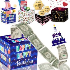 Birthday Money Box for Cash Gift Pull, Surprise Money Roll Gift Box with Pull Ou