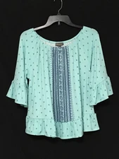 Style & Co Petite Size PL Green & Blue On/Off the Shoulder Ruffled Hem Top