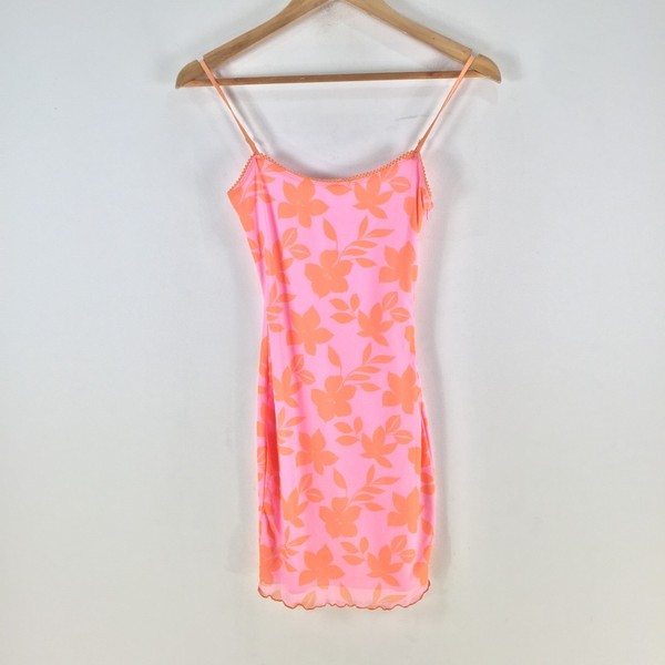 Princess Polly womens mini slip dress 4 pink floral stretch bodycon 116742