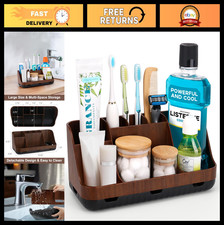 Wooden Toothbrush Holder for Bathroom - 7 Slot Countertop Organizer, Kid-Friendl