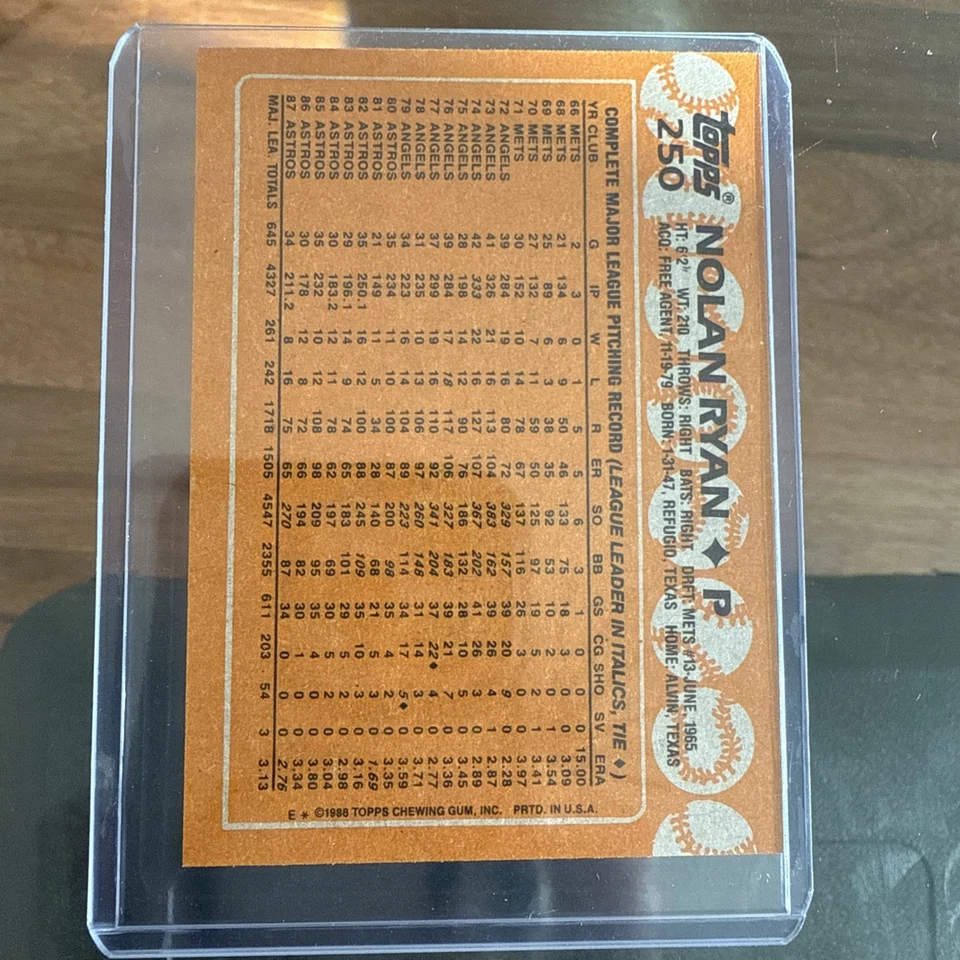 1988 Topps Нолан Райан No250 ультра РЕДКАЯ КАК НОВАЯ - Изображение 2 из 4
