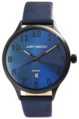 Just Watch Herren Uhr Echtleder Armband MIYOTA-Uhrwerk Datum 3 Bar Blau Schwarz