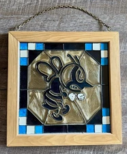 Vintage NBA Charlotte Hornets Hanging Painted Stained Glass Framed Photo Picture