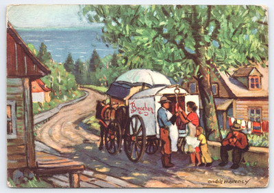 Le Boucher Ambulant The Traveling Butcher Montreal Postcard #0989