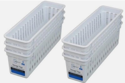Mainstays Slim Plastic Storage Drawer Trays Long Baskets in White Set of 6