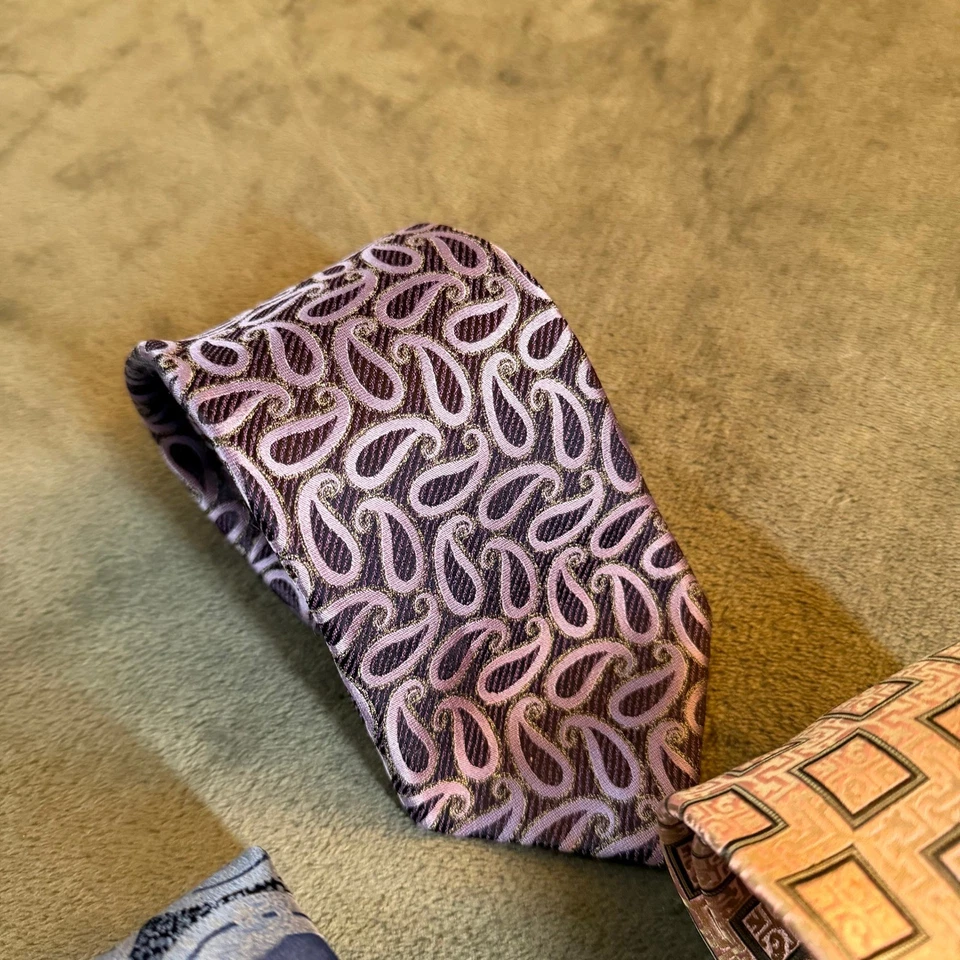 Juego de 3 corbatas Ermenegildo Zegna seda cachemira geométricas para hombre hechas en Italia Foto 3 de 4