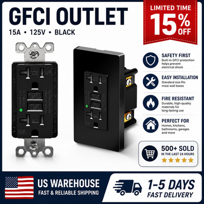 GFI GFCI Outlet 15 Amp Tamper-Resistant TR WR LED Indicator Receptacle w/ Plates