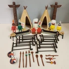 Vtg 1974 Geobra Playmobil Indians Western Teepee Canoe Fence Totem Pole Weapons