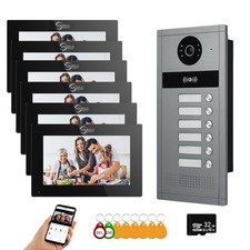 Tuya 6 Units, 7-Inch Touch Monitor, Indoor/Outdoor Video Door Phone with Motion