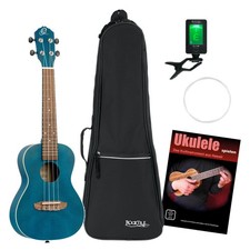 Ortega RUOCEAN Konzert Ukulele Blue Satin Set mit Gigbag, Tuner, Saiten & Schule