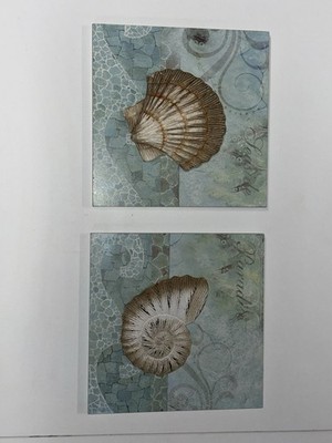 Coastal Wall Art Shell Canvas Set Beach Decor Paradise Seaside