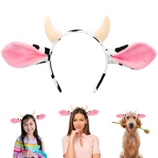 Cow Ears Headband - Realistic Animal Ears Cute Cow Horns Headband Makeup Wash...