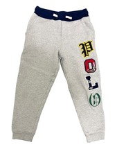 Polo Ralph Lauren Boys Size 7 Gray Fleece Jogger Sweatpants Polo Spelled Out