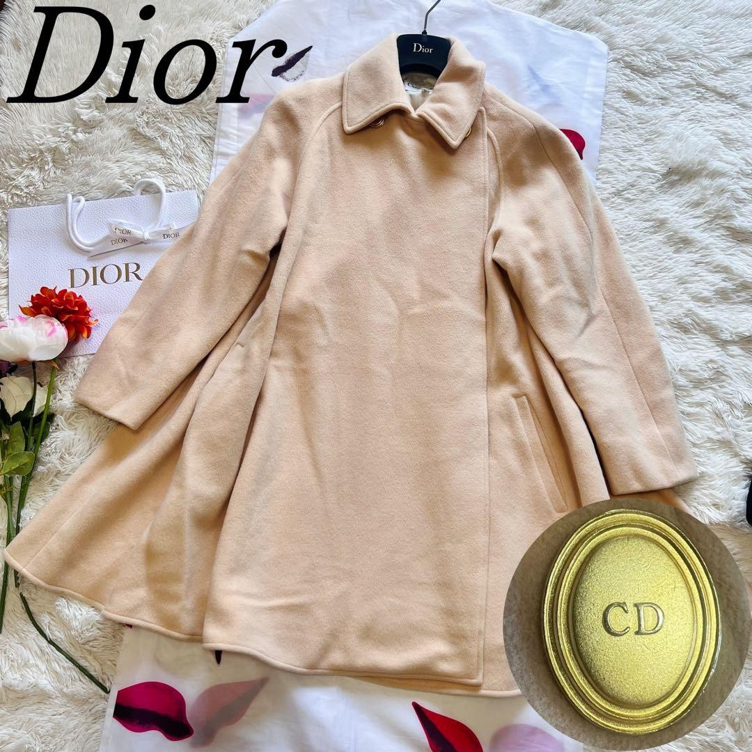 Christian Dior Long Coat L 92cm Orange Cashmere Blend A-Line Vintage