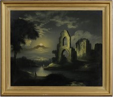Moonlit River Landscape Antique Oil Painting circle Sebastian Pether (17901844)