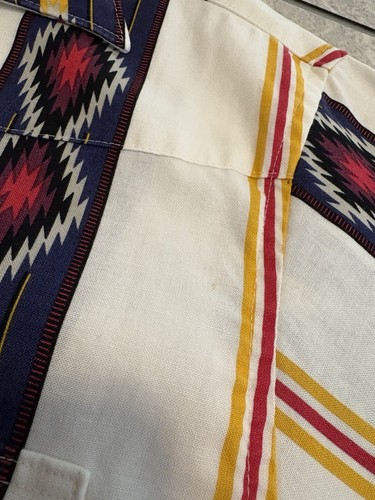 VTG Wrangler Shirt Mens M Striped Aztec Western Pearl Snap Short Sleeve - Picture 8 of 20