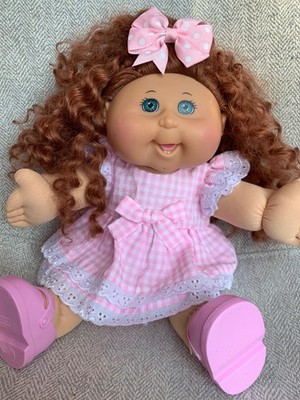 Cabbage Patch Kids Red Curly Hair Babyland Gingham Dress Diaper Shoes JAKKS 2011